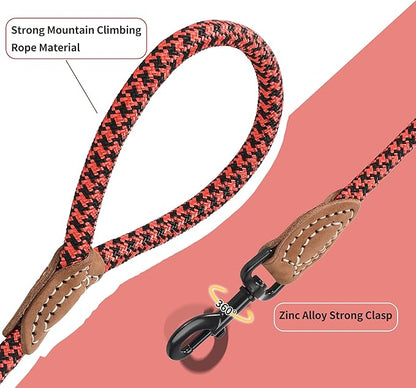 Mile High Life | Mountain Climbing Dog Rope Leash with Heavy Duty Metal Sturdy Clasp | Genuine Leather Tailored Connection with Strong Stitches (Red Black, 60 Inch (Pack of 1))
