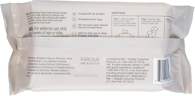 BioSilk for Dogs Deodorizing Wipes - Dog Wipes for Cleaning Deodorizing, Dog Paw Wipes - Infused with Silk Proteins & Vitamins, pH Balanced, Paraben Free