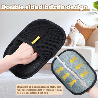 QQM 2026 Upgraded Pet Hair Removal Glove – Double-Sided, Reusable & Static Grooming Mitt for Cats & Dogs – Easily Remove Fur from Furniture, Couch, Carpet & Clothes