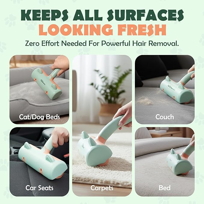 Pet Hair Remover Roller - Reusable Lint Roller for Dog and Cat Hair, Easy to Clean Electrostatic Pet Hair Removal Tool with Ergonomic Grip for Bedding, Couch, Carpet and Car Interiors