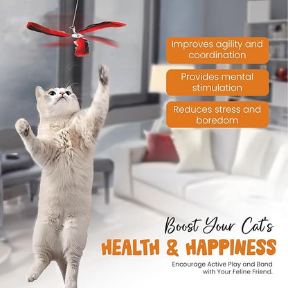 Hi Pets- Cat Wand with 4 pcs Natural Teaser Feathers, Interactive for Indoor Cats,1pc 72 in, Telescopic Cat Wand Long and Flexible, Interactive for Teaser Play and Chase Exercise with Kitten.