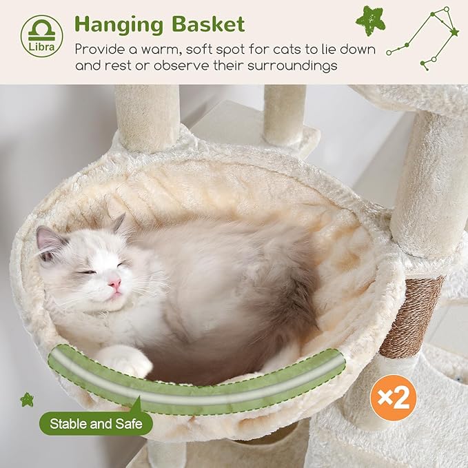 Globlazer Heavy Duty Cat Tree 78 inch Sturdy Cat Tower for 20lbs Large Adult Cats, Symmetrical Aesthetic Big Cat Tree with Extra Large Platform, 2 Scratching Boards, Z78, Beige
