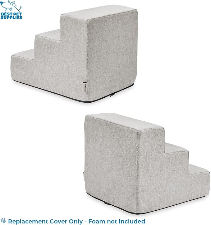 Best Pet Supplies Foam Pet Steps Cover for Small Dogs and Cats, Portable Ramp Stairs for Couch, Sofa, and High Bed Climbing (Cover Only) - Sand, 3-Step (H: 13.5") (Cover Only)