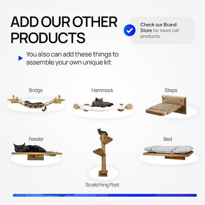 Wall-Mounted Roped Bridge, Shelves and Perches for Wall, Cloud Shelf Board, Cat Hammock, Cat Climber, Length 46 inches (Natural)