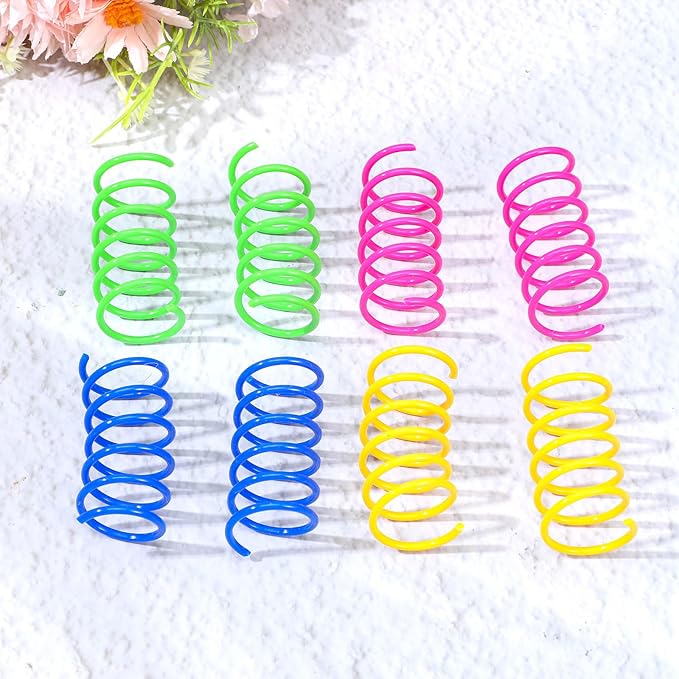 300 Pcs Cat Spring Toys, 4 Colors Plastic Spiral Interactive Coils for Indoor Cats, Swatting Biting Hunting Play for Kittens