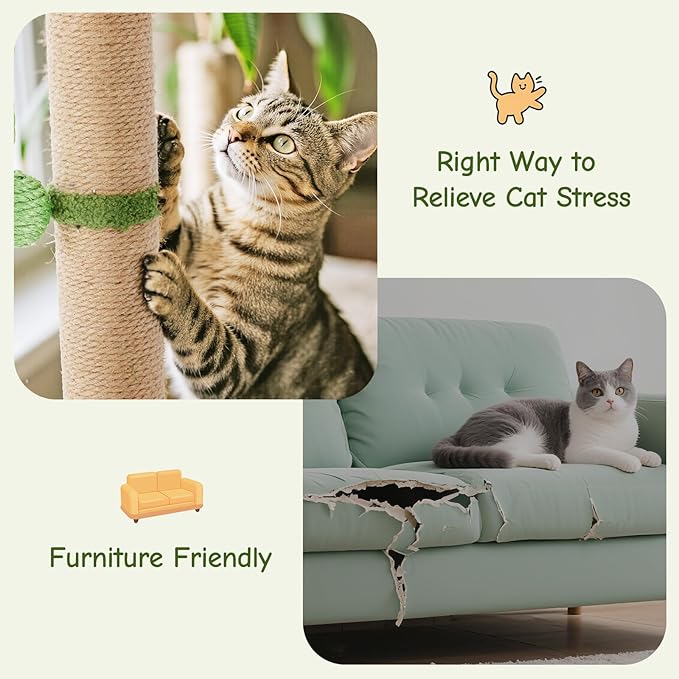 DUMOS Small 33inch Cat Scratching Post for Indoor Cats, Cat Scratcher Scratching Posts with Dangling Ball for Adult, Palm Tree Cat Scratch Post for Kittens, Green