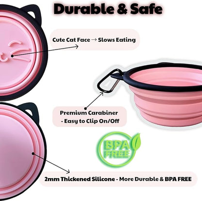 2 Pack Collapsible Silicone Dog Bowls, 25oz Portable Food Water Bowls for Medium/Large Dogs, Pet Camping Travel Essentials (Pink/Purple)