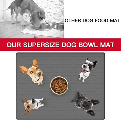 48" x 32" XXXL Largest Pet Food Mat, Silicone Dog Mats for Food and Water, Nonslip Pet Feeding Mats for Floors,Dog Cat Bowl Mat with Raised Edges, Dark Gray