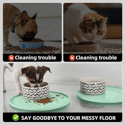 Comtim Waterproof Dog Food Mat - 2 Pack Silicone Pet Food Mat Dog Food Bowl Mats Cat Water Mats Eating Tray, Non-Slip Pet Placemat with Lip for Messy Drinkers to Protect Floor,Mocha Green 11"