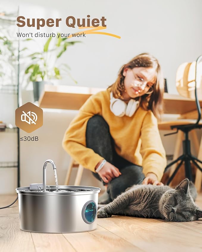 Cat Water Fountain Stainless Steel: Cat Fountain for Drinking - 108oz/3.2L Pet Water Fountain for Cats Indoor - Quiet Water Fountain for Cats - Faucet Pet Fountain - for Small and Medium-Sized Pets