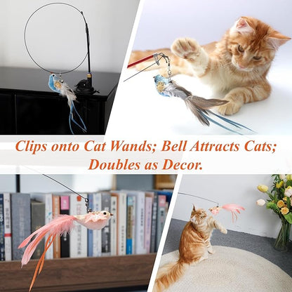 6 PCS Realistic Bird Cat Wand Attachment Toys–Handcrafted Feather Toys for Interactive Indoor Play–Engaging Cat Accessories Ideal for Wands Toy Refill & Home Décor