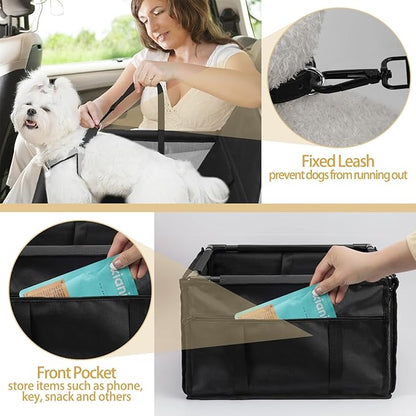 PetsHome Dog Car Seat Foldable Dog Car Booster Seat Waterproof Breathable Oxford Travel Bag for Small to Medium Dogs, Puppies, and Pets-Pure Black-Upgrade