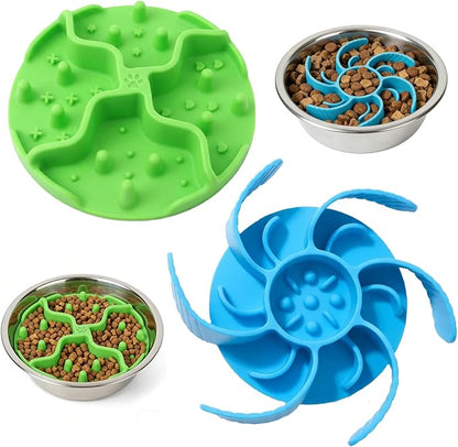 2PCS Dog Slow Feeder Insert – Silicone Bowl Insert with Strong Suction Cups, Turn Regular Bowl into Slow Eater, Fits Ceramic, Glass & Metal