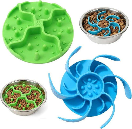 2PCS Dog Slow Feeder Insert – Silicone Bowl Insert with Strong Suction Cups, Turn Regular Bowl into Slow Eater, Fits Ceramic, Glass & Metal