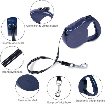 Retractable Dog Leash 16ft, Tangle-Free Expandable Leash for Medium Dogs Up to 33lbs, Easy-Adjust Lock & Anti-Slip Handle for Safe Walks