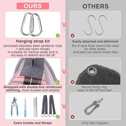 BEAUTYZOO Dog Grooming Hammock, Medium Dog Sling for Nail Trimming, Dog Hanging Harness for Claw Care with Thick Fabric Neck Support Wide Strap Restraint Cat Grooming Hammock, Pink L