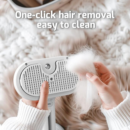 Cat Steam Brush for Shedding, 3 In 1 Steam Cat Brush Self Cleaning, Dog Brush for Long and Short Hair Dogs and Cats, Pet Grooming Comb Remove Tangled Loose Hair, Type-C Fast Charging (White)