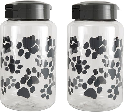 Lixit® Dog Treat Plastic Jar - Airtight Food and Treat Storage Jars for Dogs, Cats, Small Animals and Birds - Made in USA (Paw Prints - Gray, 128 Ounce (Pack of 2))