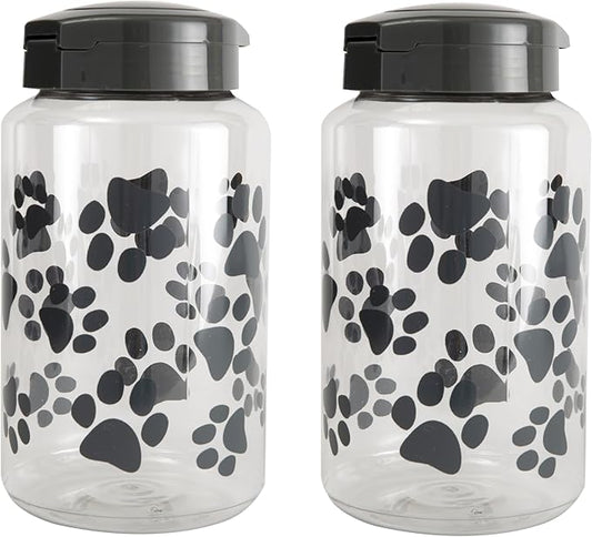 Lixit® Dog Treat Plastic Jar - Airtight Food and Treat Storage Jars for Dogs, Cats, Small Animals and Birds - Made in USA (Paw Prints - Gray, 128 Ounce (Pack of 2))