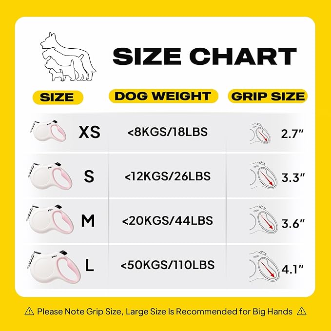 Fida Retractable Dog Leash, 16 ft Dog Walking Leash for Small Dogs up to 26lbs, Tangle Free, White