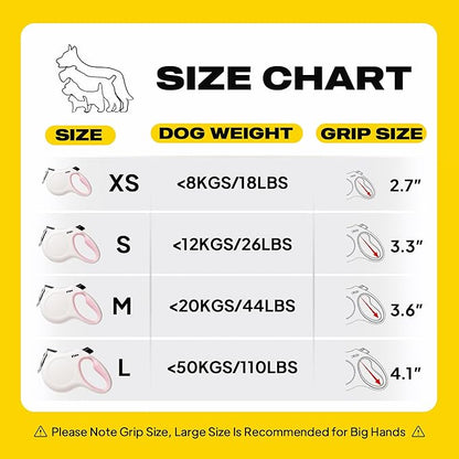 Fida Retractable Dog Leash, 16 ft Dog Walking Leash for Small Dogs up to 26lbs, Tangle Free, White