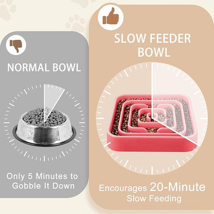 Slow Feeder Dog Bowls for Large Medium Dogs, Anti-Choking Slow Eating Maze Dog Food Bowl, Anti-Slip Slow Feeding Pet Puzzle Bowl,Pink