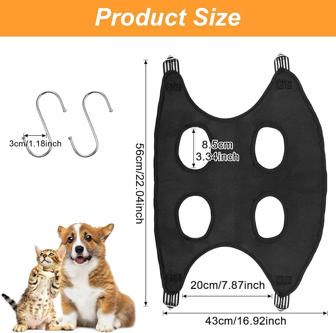 Dog Grooming Hammock - Breathable Dog Nail Trimming Hammock - Hanging Harness with S Hooks for Cats and Small Dogs Nail Trimming, Bathing, Brushing