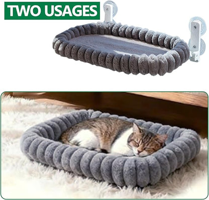 Collapsible Window Perch for Indoor Cats, Large Cats & Kittens - Equipped with a Cat-Catching Stick, Solid Metal Frame, Soft Cover, Strong 4 Suction Cup Wall Mount