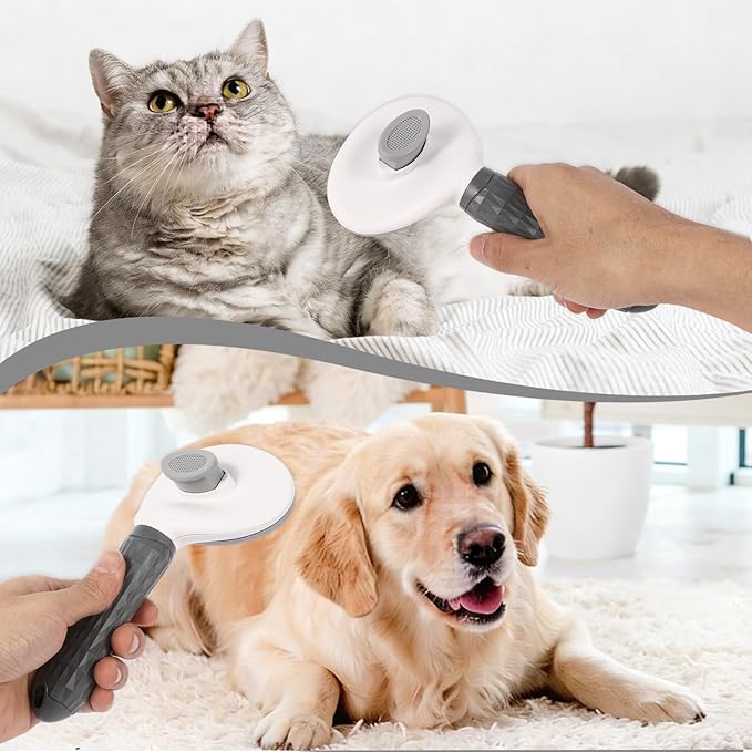 Self Cleaning Slicker Brush, Dog Cat Bunny Pet Grooming Shedding Brush - Easy to Remove Loose Undercoat, Pet Massaging Tool Suitable for Pets with Long or Short Hair (Gray)