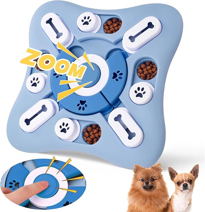 PAWSPIK Interactive Dog Puzzle Toy – Treat Dispensing Slow Feeder for Dogs, Mental Enrichment Toy with Squeaker & 16 Compartments – Durable, Non-Slip, Dishwasher Safe – Light Blue (Light Blue)