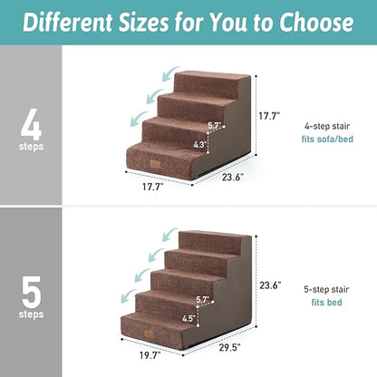Dog Stairs for Small Dogs, 17.7" Extra Wide Right-Angle Pet Stairs for Couch and Beds, Anti-Slip Dog Steps for Old Cats and Lowrider, 17.7x23.6x17.7 inch, Brown
