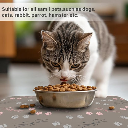 Patterned Cat & Dog Bowl Mat for Food and Water, 12"×20" Quick Dry Absorbent Pet Feeding Mat, Eco-Friendly Dog Placemat