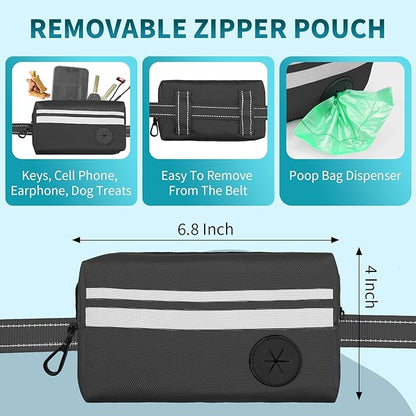 Hands Free Dog Leash with Removable Zipper Pouch, Dual Padded Handles and Durable Bungee for Walking, Jogging and Running Your Dog (Large,35-140 lbs -Black