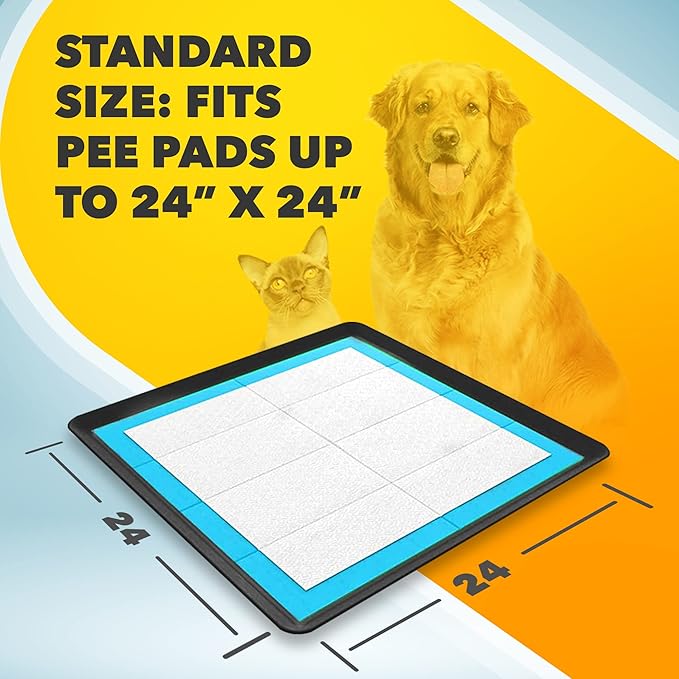 Skywin TidyFriend Dog Pee Pad Holder Tray - Fits Up to 24” x 24” Pee Pad Holder for Dogs - Stable Grip, Raised Edges, Quick-Wipe Silicone Surface Dog Pad Holder for Indoor Flooring Protection (Black)