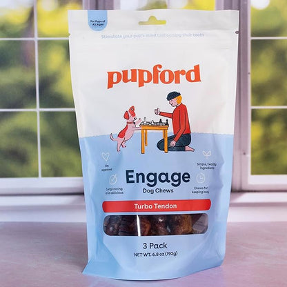 Pupford Turbo Beef Tendon Chews for Dogs & Puppies, All-Natural Dog Chew with Glucosamine for Joint Health, Long-Lasting Toy, Great for Teething (5 Count)