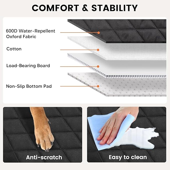Snagle Paw Dog Car Seat Cover & Back Seat Extender,31"Super High Pet Barrier with Anti-Slip Hard Bottom Hammock Holds 440lbs,Water-Resistant Car Seat Protector for SUV,Trucks,Easy-Clean,Patent Pending