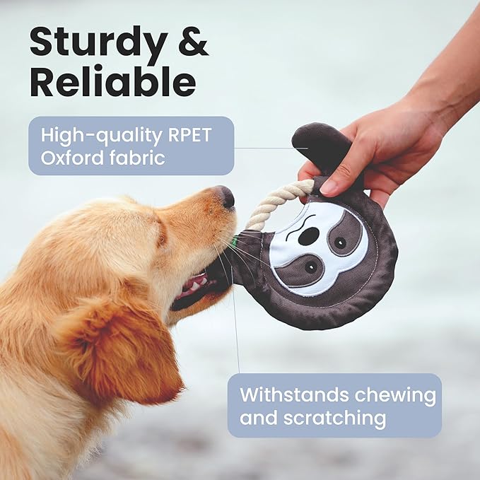 PAWSPIK Flying Disc Tug-of-War Toy, Eco-Friendly Recycled Material, Squeaker Toy for Medium and Large Dogs, for Throwing & Fetching 8.5" Diameter (Tough Tiger)