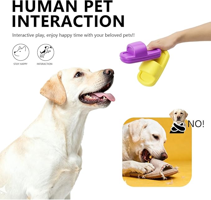 MECOOL Dog Toy 2PCS Unbreakable Slippers Squeaky Dog Toys for Teehing Chewing Size for Medium and Samll Breeds,Yellow and Purple