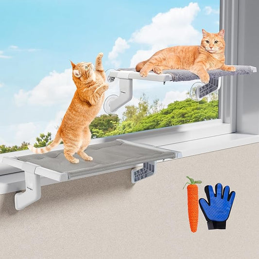2 in 1 Cat Window Perch,Cat Window Hammock with Metal Sliding Clamping Adjustment,Removable Two Fabrics Cover,4 Suction Cups,Window Beds for Indoor Cat(26"x13")