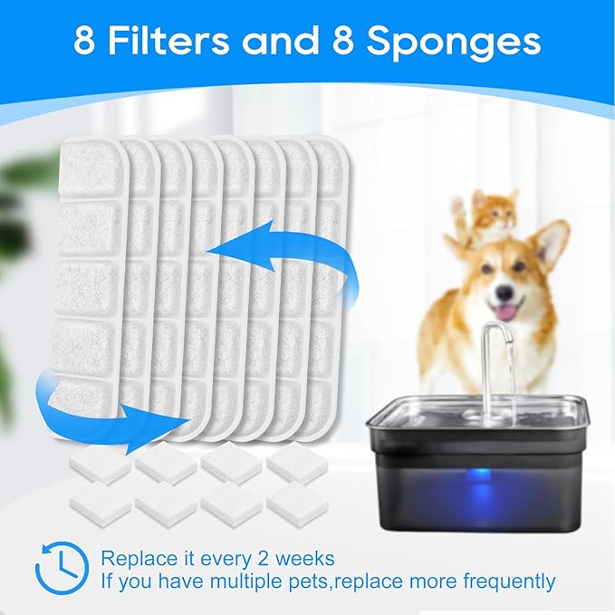 16PCS Pet Water Fountain Filters Fit for SIBAYS 355oz/2.8Gal/10.5L Large Dog Water Fountain(FS70) & Compatible with Kastty, Carbon & Sponge for Dog Water Fountain, Keep Water Fresh(P/N:L07)
