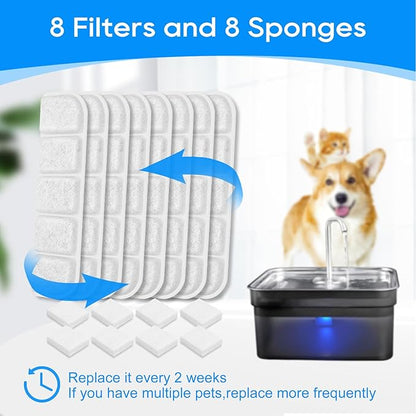 16PCS Pet Water Fountain Filters Fit for SIBAYS 355oz/2.8Gal/10.5L Large Dog Water Fountain(FS70) & Compatible with Kastty, Carbon & Sponge for Dog Water Fountain, Keep Water Fresh(P/N:L07)