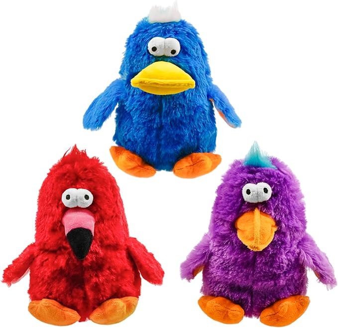 3 Pack Squeaky Dog Toys, Durable Stuffed Bird Dog Toys with Unique Squeak Sounds to Keep Dogs Busy, Cute & Funny Interactive Puppy Toys for Small, Medium and Large Dogs