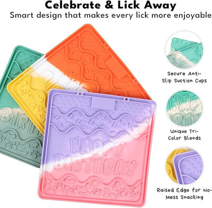 CHEWFFON Birthday Lick Mat for Dogs and Cats, Silicone Licking Pad with Suction Cups for Anxiety Relief, Interactive Slow Feeder for Dog Treats - Bathing & Grooming Distraction Toy, Sunset Glow