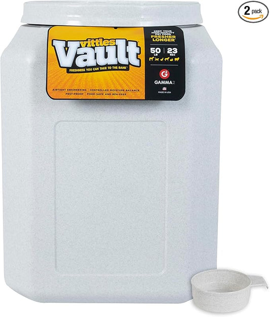 Vittles Vault Traditional Pet Food Storage Container For Dog Kibbles/Bird Seed/Oatmeal/Rice/Flour/Cereal, BPA Free Plastic, Sealed Airtight For Cat Food, Up To 50 lb, Made in USA, With Scoop, Gray