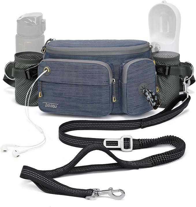 TUDEQU 4-in-1 Hands Free Dog Leash Waist Belt with Dog Walking Fanny Pack,Dog Seat Belt, Waist Leash for Large Dogs,Dog Walking,Hiking,Running,Jogging