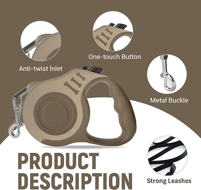 Retractable Dog Leash Automatic Telescopic Tractor Dog Tape, Pet Tape 10/16 FT Durable and Convenient, with Folding Bowl, Dispenser, Rubbish Bags, Suitable for Small and Medium Dogs