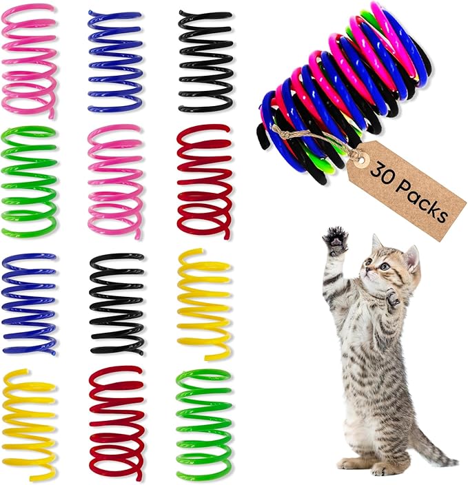 AGYM 6Colors Plastic Spring Cat Toys, 30 Pack Spiral Springs for Indoor Cats to Swat, Bite, Hunt, Interactive Toys for Cats and Kittens