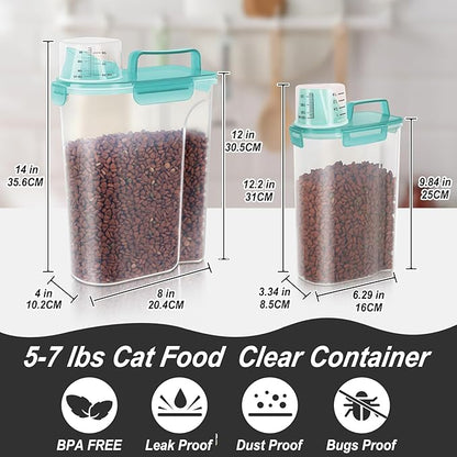 5-7Lbs Dog Cat Food Storage Container with Upgraded Large Nozzle BPA-free, 4 Snap Seals Plastic Pet Food Storage Containers with Handles (Clear Blue, (5L+3L) 2pack)