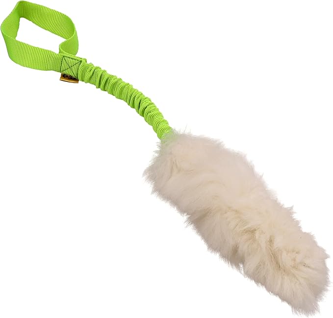 Dingo Dog Toy - Sheepskin tug with Green Bungee, Agility Motivation Reward tug for Training and Fun 15581