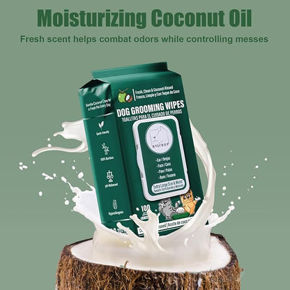 ATIFBOP Dog Paws Wipes, Hypoallergenic Pet Grooming Wipes Natural and Gental, 100 Wipes for Cleaning & Grooming Moisturizing Coconut